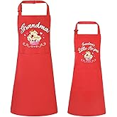 XLSXEXCL 2 Pcs Adults Kids Matching Apron Set, Funny Grandma and Me Aprons, Adjustable Kitchen Apron with 2 Pockets, Grandma and Granddaughter Matching Gift for Cooking, Baking, Painting, Training