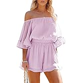 Fixmatti Women Boho Summer Romper Casual Floral Print Off Shoulder Strapless Shorts Jumpsuits