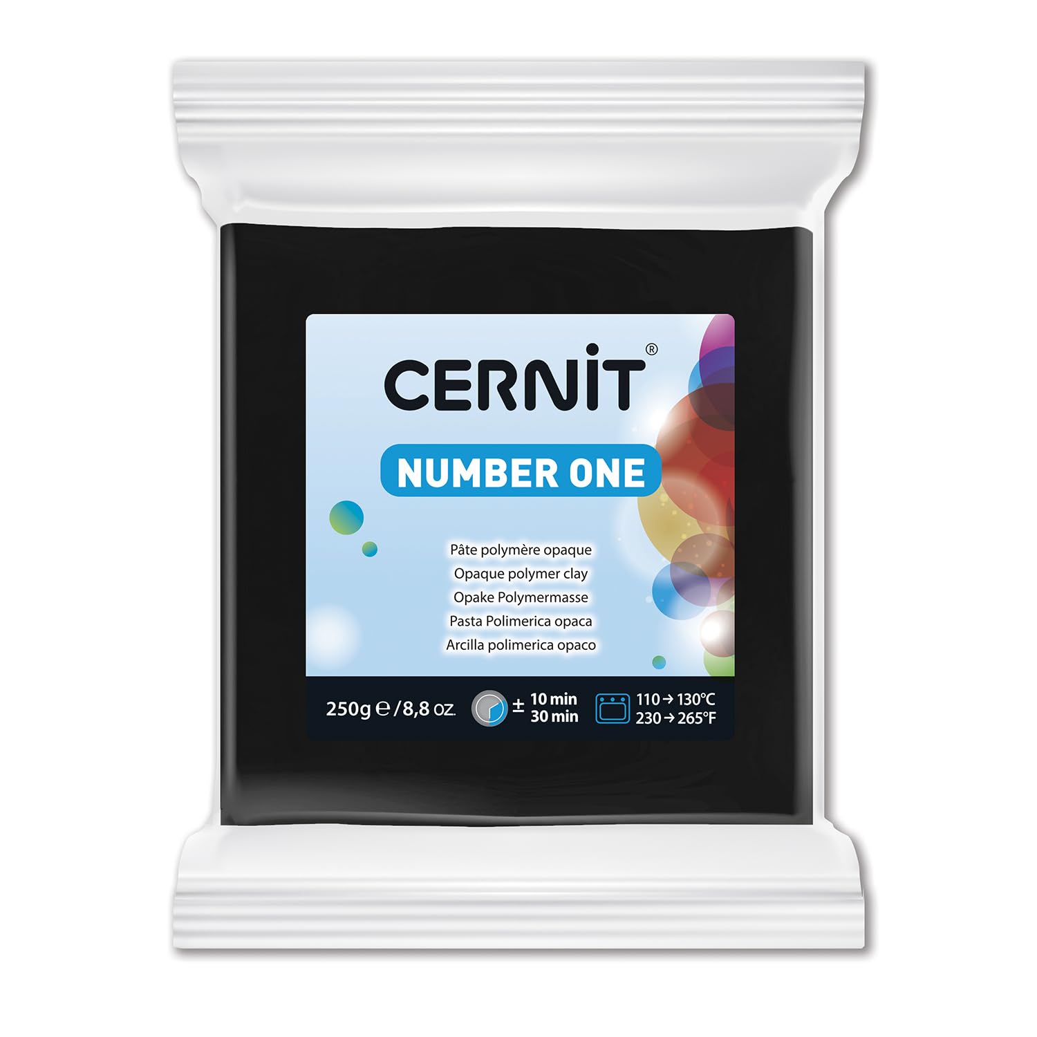 CERNIT CE0900250100C - A Pack of Polymer Clay Block - Number One Range - Modelling and Baking Clay - Black Colour - 250 g block - Manufactured in Belgium
