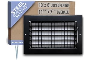 Fits 10x6 Duct Opening Steel Adjustable Air Supply Grille by Handua | Register Vent Cover Grill for Sidewall and Ceiling | Black | Outer Dimensions: 11.75" X 7.75"