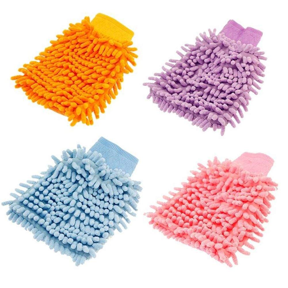 Mop Slippers Dusting Mitt, Duster Mop Slippers Shoes Cover 2 Pairs Mop Slipper Shoes Cover with 2 Pairs Chenille Microfiber Dusting Mitt Wash Mitt for Car,House,Windows Cleaning