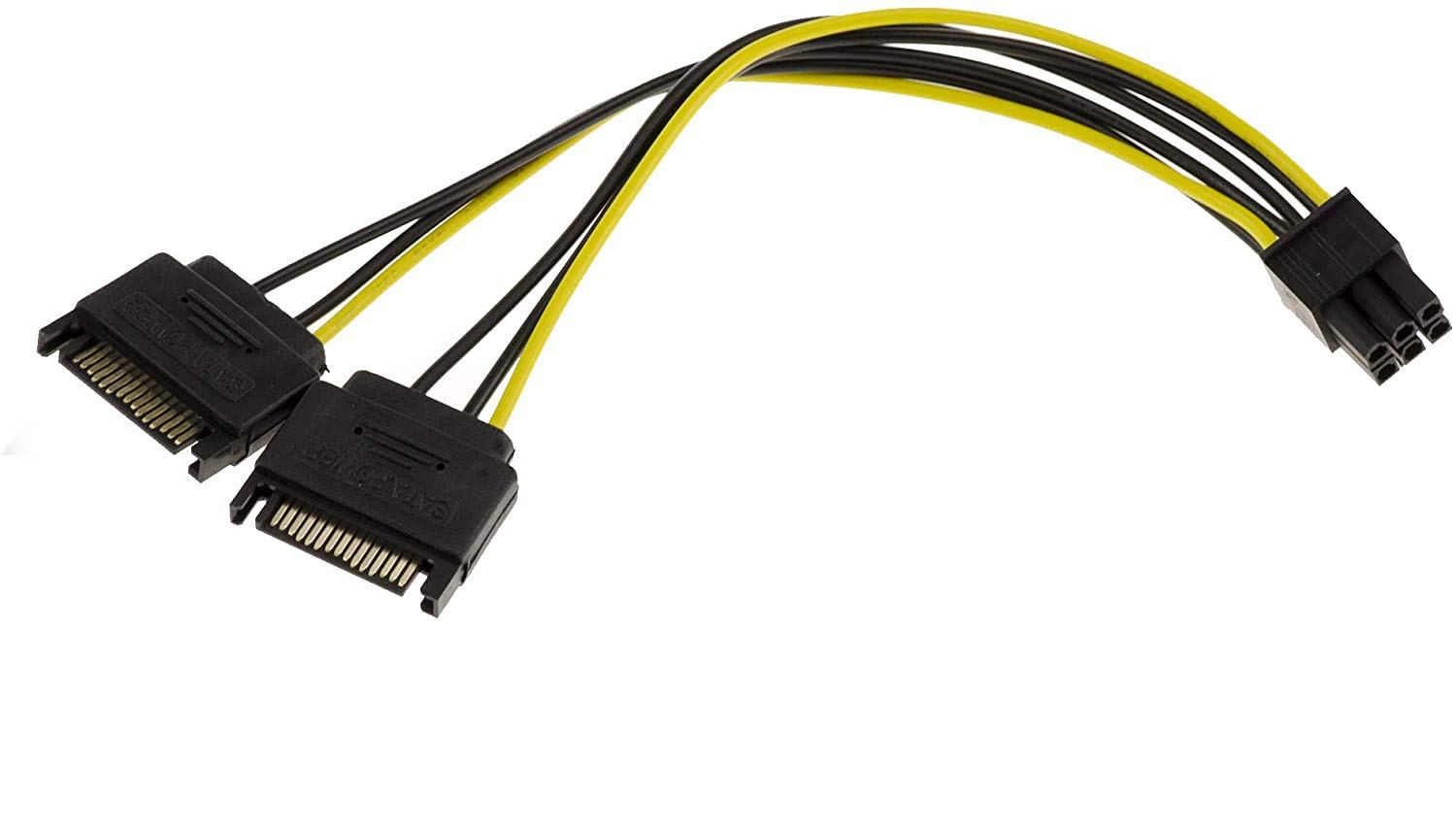 KALEA-INFORMATIQUE Adaptor cable PCIe 6 points Male for graphics card to 2 power supplies SATA 15 points Male. Length 20 cm