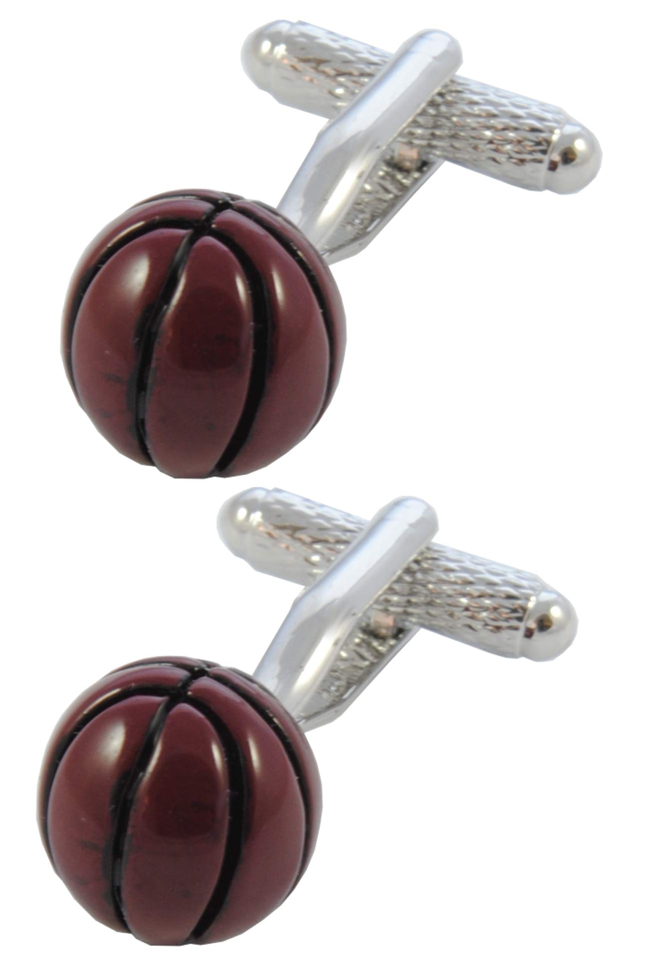 Cufflinks for Men + Presentation Box - Basketball - Ball - Basket Goal Net Court Match Sport Shoot Hoop - Brown Colour - One Pair