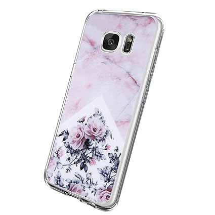 16Jessie Hülle Kompatibel mit Samsung Galaxy S7/S7 Edge Hülle Transparente Silikon Handyhülle Dünn TPU Schutzhülle Marmor Blu