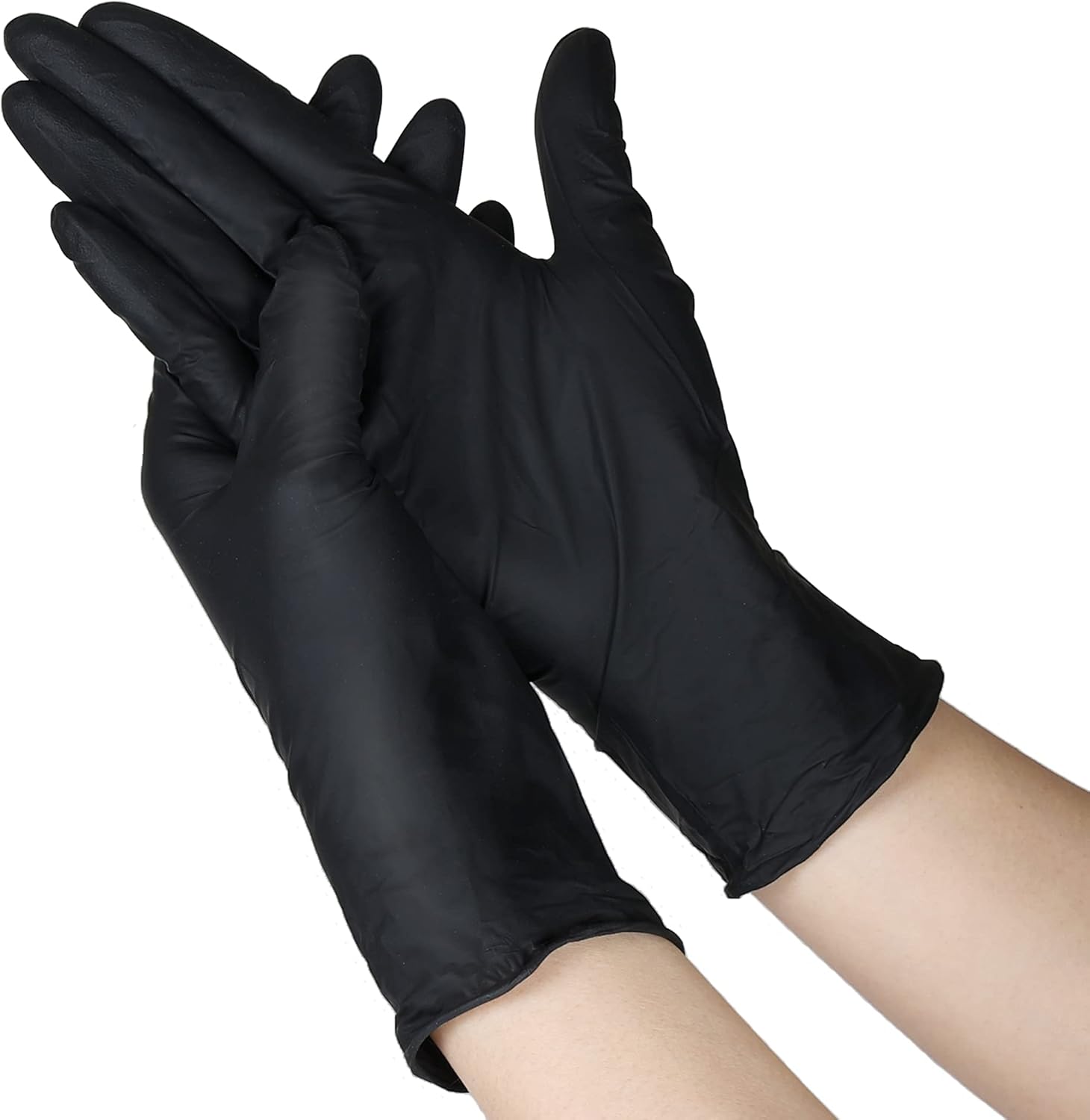 100 Pcs Disposable Gloves - Nitrile and Vinyl Blend, Latex and Powder Free, Black Gloves