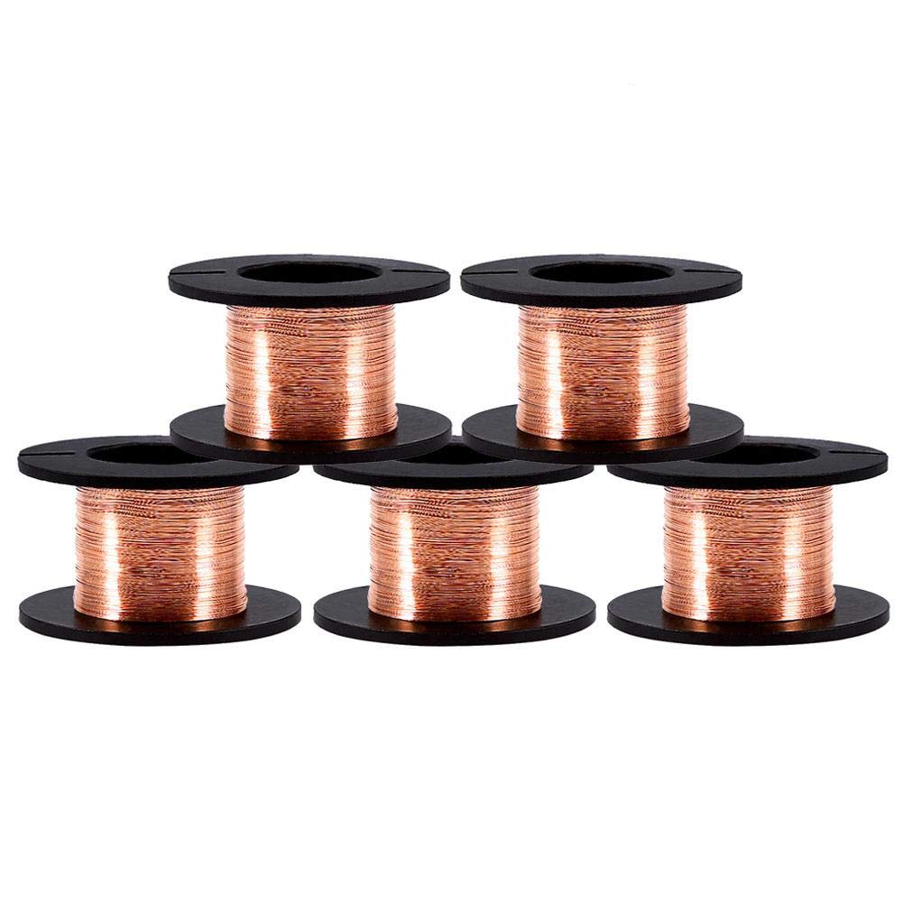 Copper Enameled Wires, 5Pcs 0.1mm 15m/49.2' Enameled Copper Coil Magnet Wire