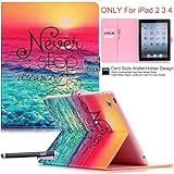 iPad Case, iPad 2 3 4 Case, Newshine [Perfect Fit] PU Leather Magnetic Flip Wallet SmartShell [Kickstand] Case Cover with [Auto Sleep/Wake Feature] for Apple iPad 4/iPad 3/iPad 2 (2 Sunset&Blue Sea)