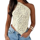 Womens 2025 Summer Y2K Crop Tops Sleeveless Asymmetrical Neck Slim Fit Shirts Backless Lace Strap Going Out Shirt
