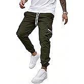 JEMLDL Mens Casual Cargo Joggers Pants—Pure Cotton Chino Pants Drawstring Hiking Outdoor Twill Sweatpants with Zipper Pocket