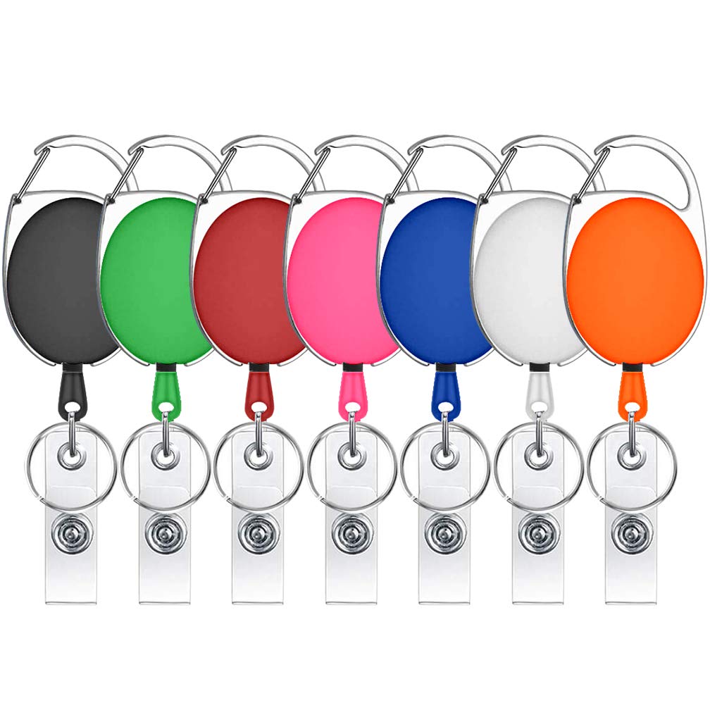 YTBUBOR 7 Pack Retractable Badge Holder Mixed Colors Carabiner Badge Reel with Clips for Key Ring and ID Cards 7 Color