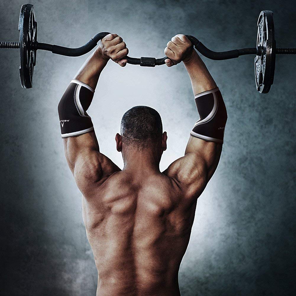 AEOLOS Compression Elbow Sleeves(Pair), 5mm Neoprene Elbow Barces for Weightlifting Powerlifting Tennis Golf and Basketball (Large, Black)