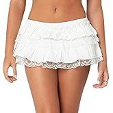 Seyumixi Women Lace Ruffle Bloomer Skirt Frill Tiered Short Skater Skirts Cute Layered Flowy A Line Mini Underskirt
