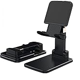 Briteroh Foldable & Height Adjustable Phone Stand for Desk, Super Stable Cell Phone Holder, Universal for iPhone/iPad/Tablets, Portable Pocket-Sized Stand for Home Office Kitchen - Black