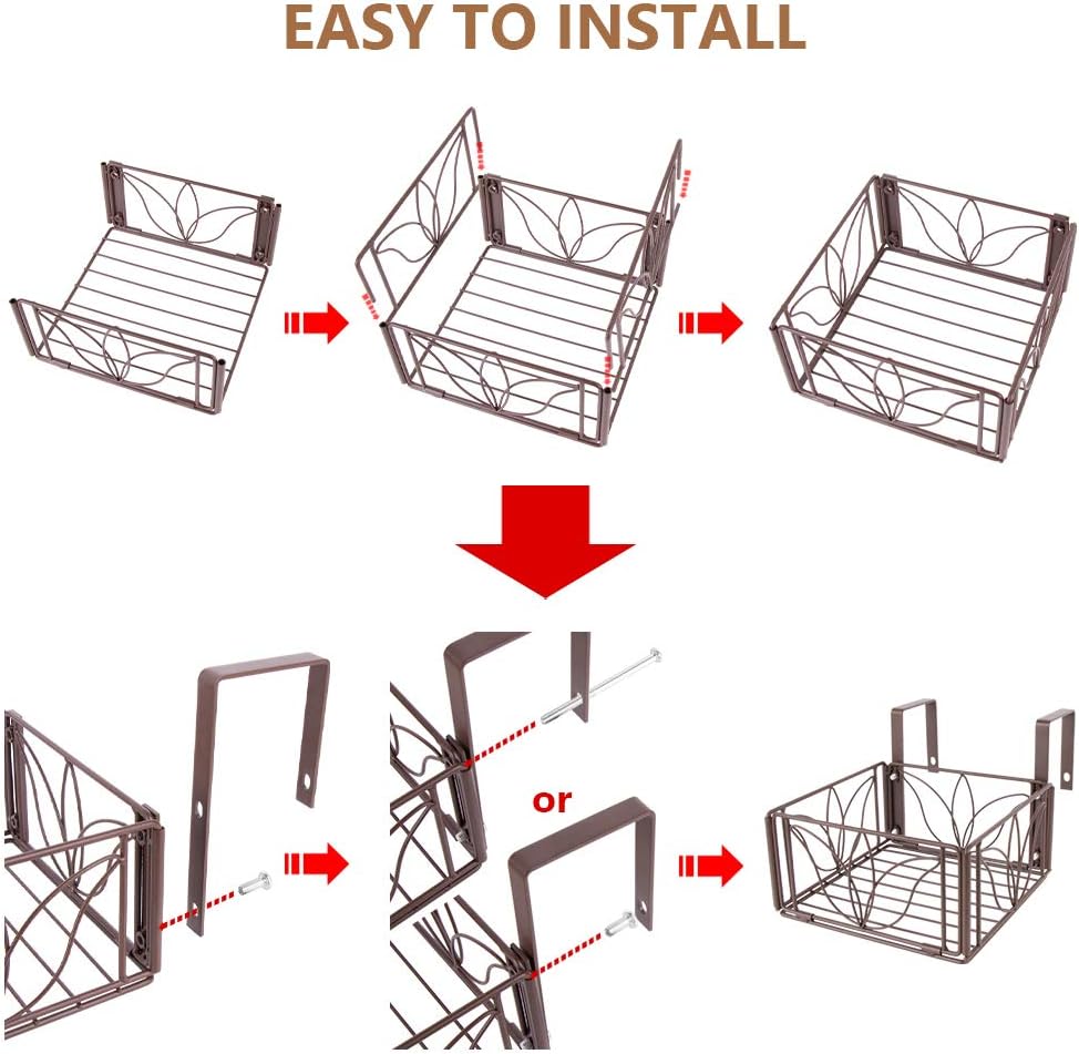 AmnoAmno 2PCS Balcony Hanging Flower Rack Stand Rail Planters Baskets Pots for Outside, Deck Railing Planters Boxes Outdoor Hanger Stand with Strong Metal Folding Design and Easy installation (Bronze) : Garden & Outdoor