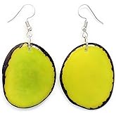 Tagua Earrings Chips in Lime Green Handmade Fair Trade, LIghtweight, by Florama Natural Jewelry
