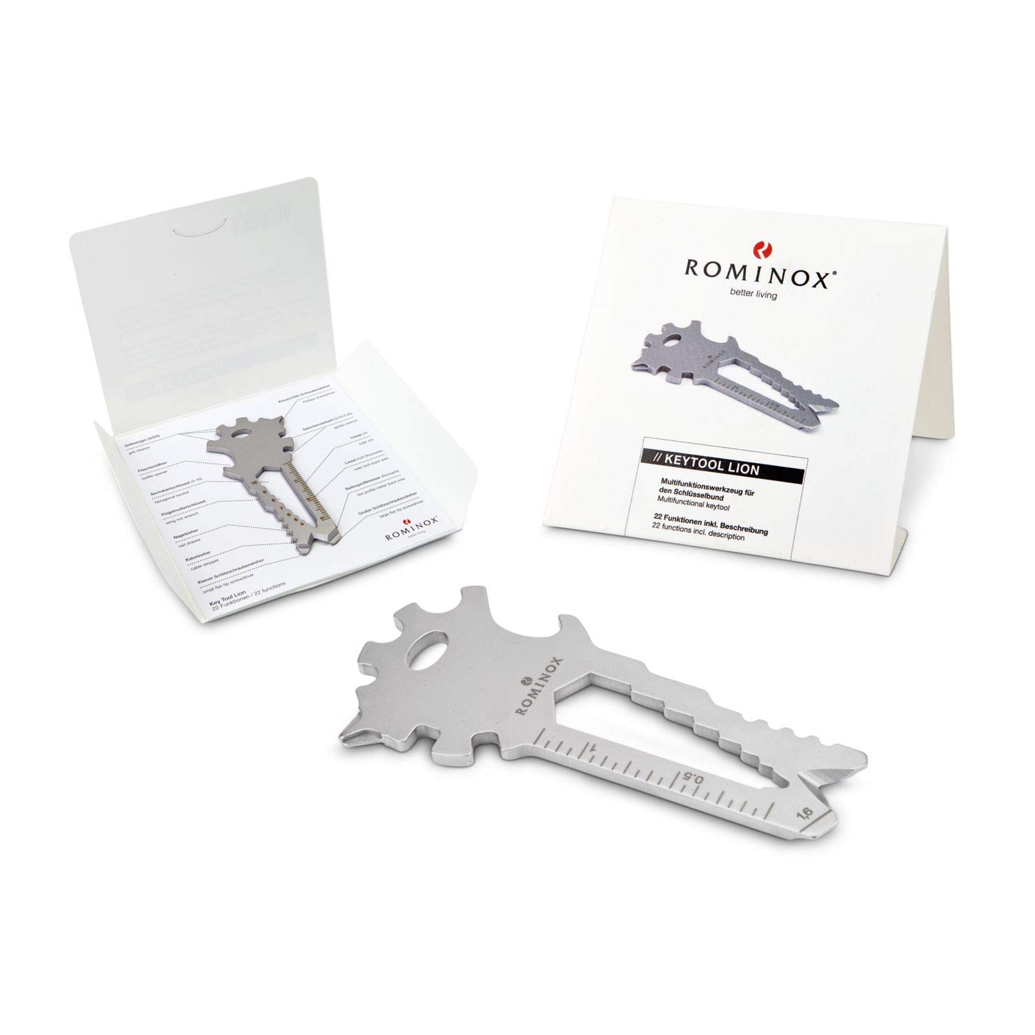 Gift Item: ROMINOX Key Tool // Lion, 22 Functions, Stainless Steel Multitool with Function Description, Multifunction Tool, for Travel or Holiday
