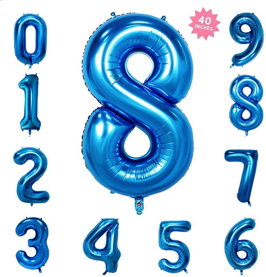 40 Inch Blue Jumbo Digital Number Balloons 8 Huge Giant Balloons Foil Mylar Balloons for Birthday Party,Wedding, Bridal Shower Engagement Photo Shoot, Anniversary