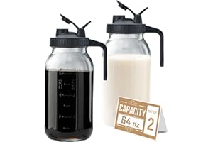 AOEJARRY 64oz Glass Pitcher with Lid - 2 Quart Mason Jar Pitcher with Spout, Leak-proof Milk Container for Refrigerator, Easy to Clean Wide Mouth Water Jug, Juice, Tea, Iced Coffee, Beverage and Drinks