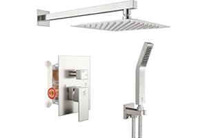 SR SUN RISE Shower Faucet Set Bathroom Square Rain Shower Head with Handheld Spray Wall Mounted Rainfall Shower Fixtures Brushed Nickel Shower Faucet Trim Repair Kits (Contain Shower Valve)10 Inches