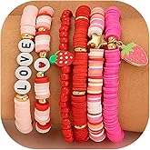 LXSSLY 12Pcs Friendship Bracelets Set for Women Heishi Surfer Colorful Butterfly Clay Beaded Bracelets Boho Layering Elastic Stretch Bracelets for Women
