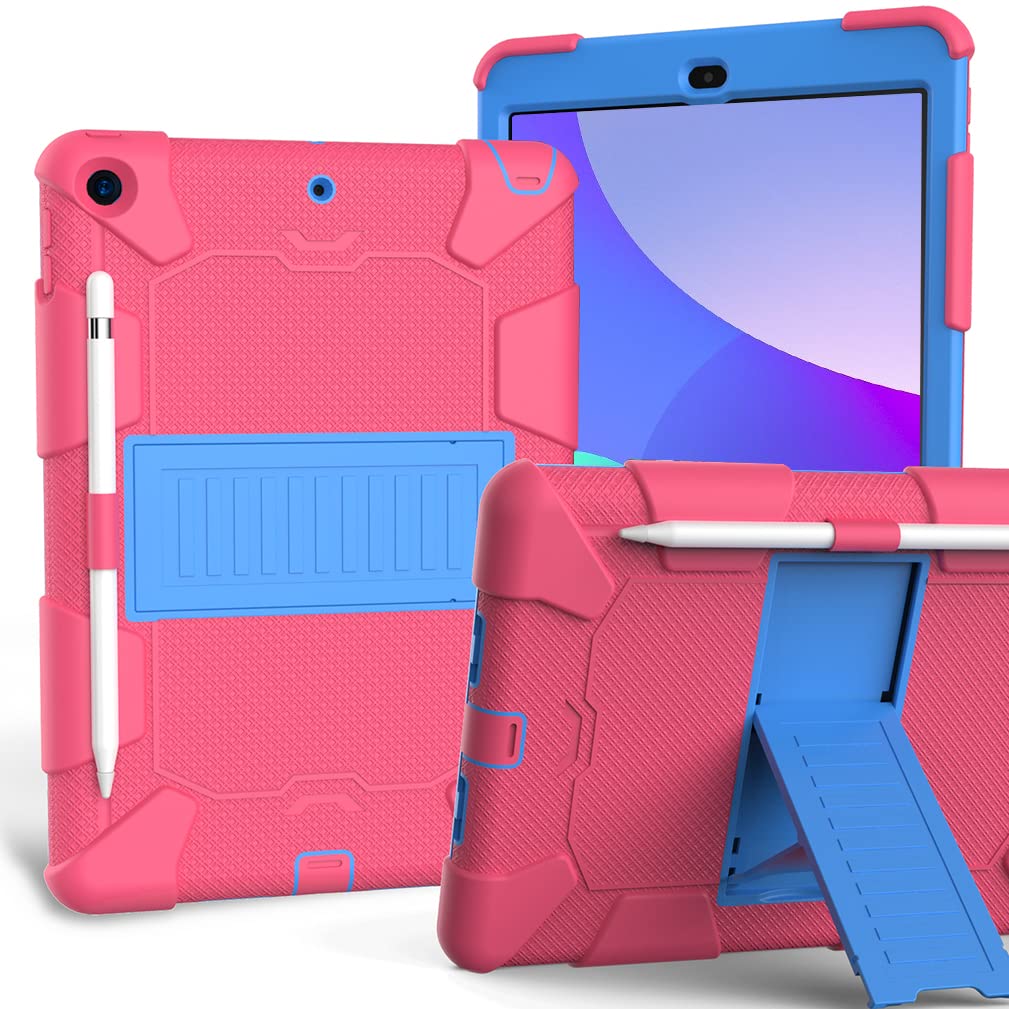 Case for iPad 10.2 Inch 9th/8th/7th gen 2021/2020/2019 with Three-in-one design, shockproof Robust case with pencil holder and stand- Rose+Blue