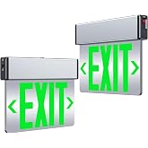Green Led Edge Lit Exit Sign UL Listed, Brushed Aluminum Housing Double-Sides Mirrored Acrylic Emergency Exit Signs with Battery Backup, AC 120-347V Hardwired Exit Lights, Top/Side/Wall Mount (2 Pack)