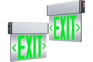 SITISFI Green Led Edge Lit Exit Sign UL Listed, Brushed Aluminum Housing Double-Sides Mirrored Acrylic Emergency Exit Signs with Battery Backup, AC 120-347V Hardwired Exit Lights, Top/Side/Wall Mount (2 Pack)