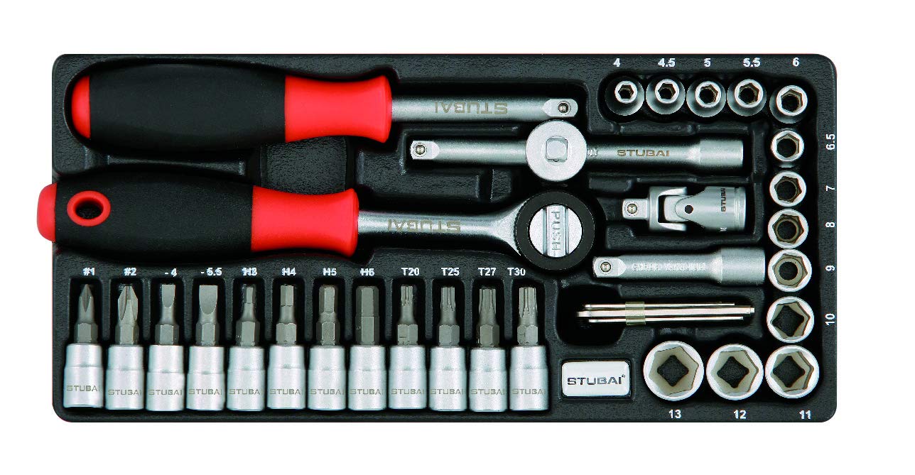 Stubai 229815 Socket Set 1/4", Silver/Black/Red