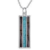 YFN Turquoise Wood Bar Necklace S925 Sterling Silver – Unique Natural Jewelry Minimalist Necklace for Women Men