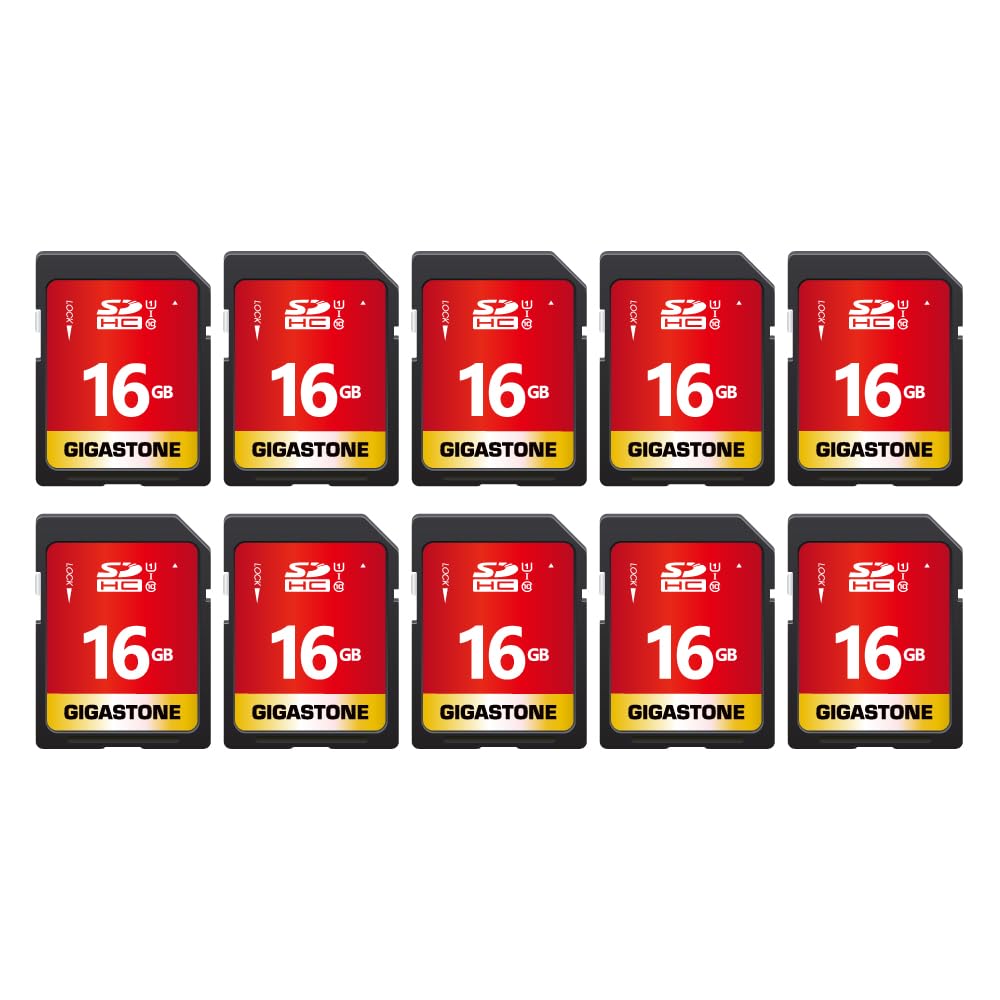 GIGASTONE 16GB 10-Pack SD Card UHS-I U1 Class 10 SDHC Memory Card High-Speed Full HD Video Canon Nikon Sony Pentax Kodak Olympus Panasonic Digital Camera, with 10 Mini Cases