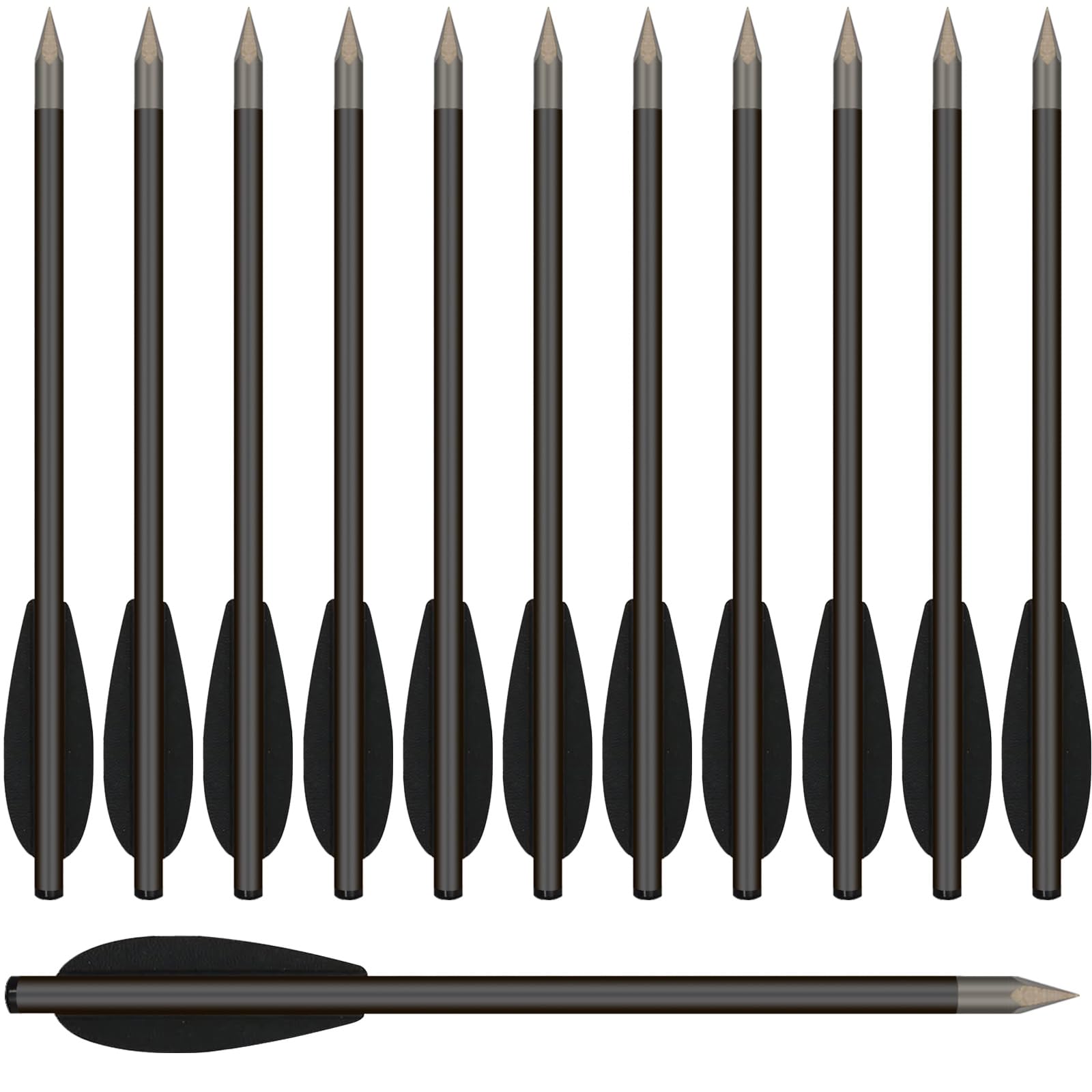 HUNTSPM 6.3'' Aluminum Pistol Crossbow Bolts Arrows with Sharp Steel Tip for 50-80lbs Mini Crossbow Archery Pistol - Fishing Hunting Target Practice (12pcs black)