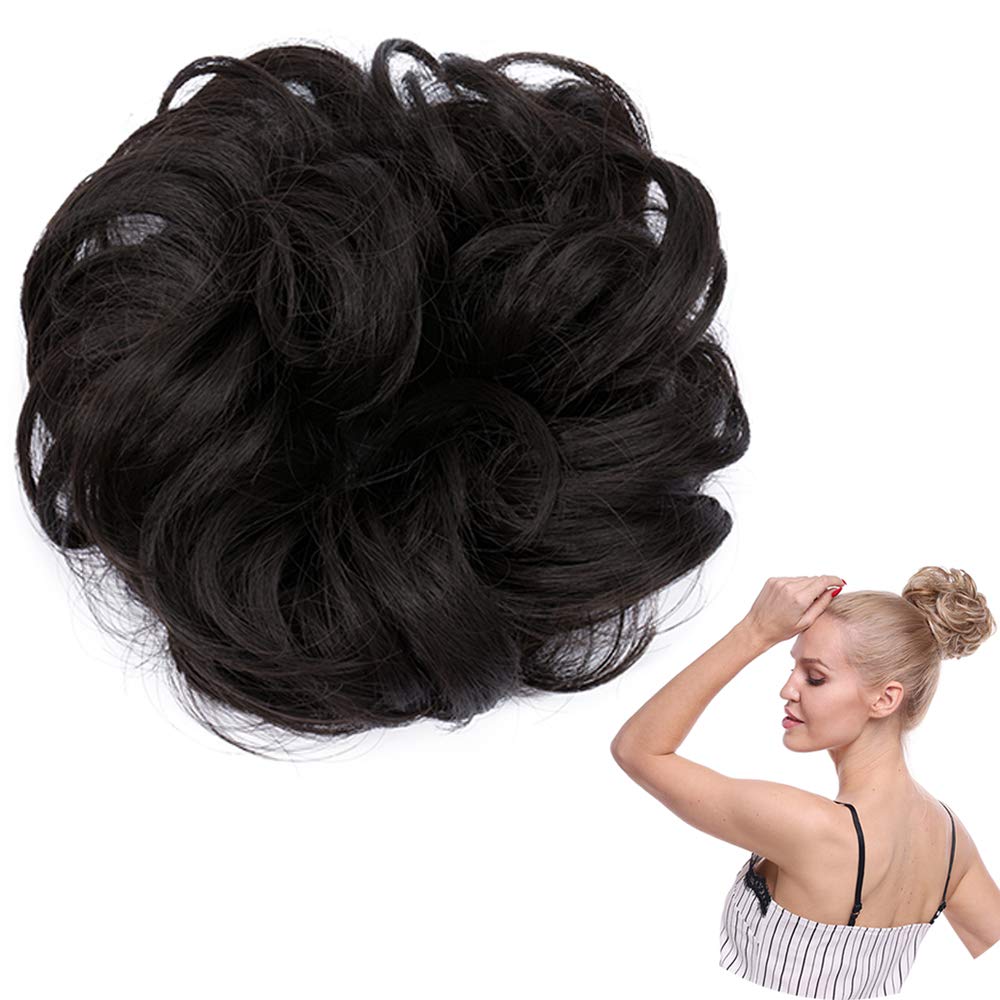 Messy Updo Hairpiece Scrunchy Scrunchie - Medium Brown Curly Hair Ribbon Ponytail Extensions Donut Hair Chignons