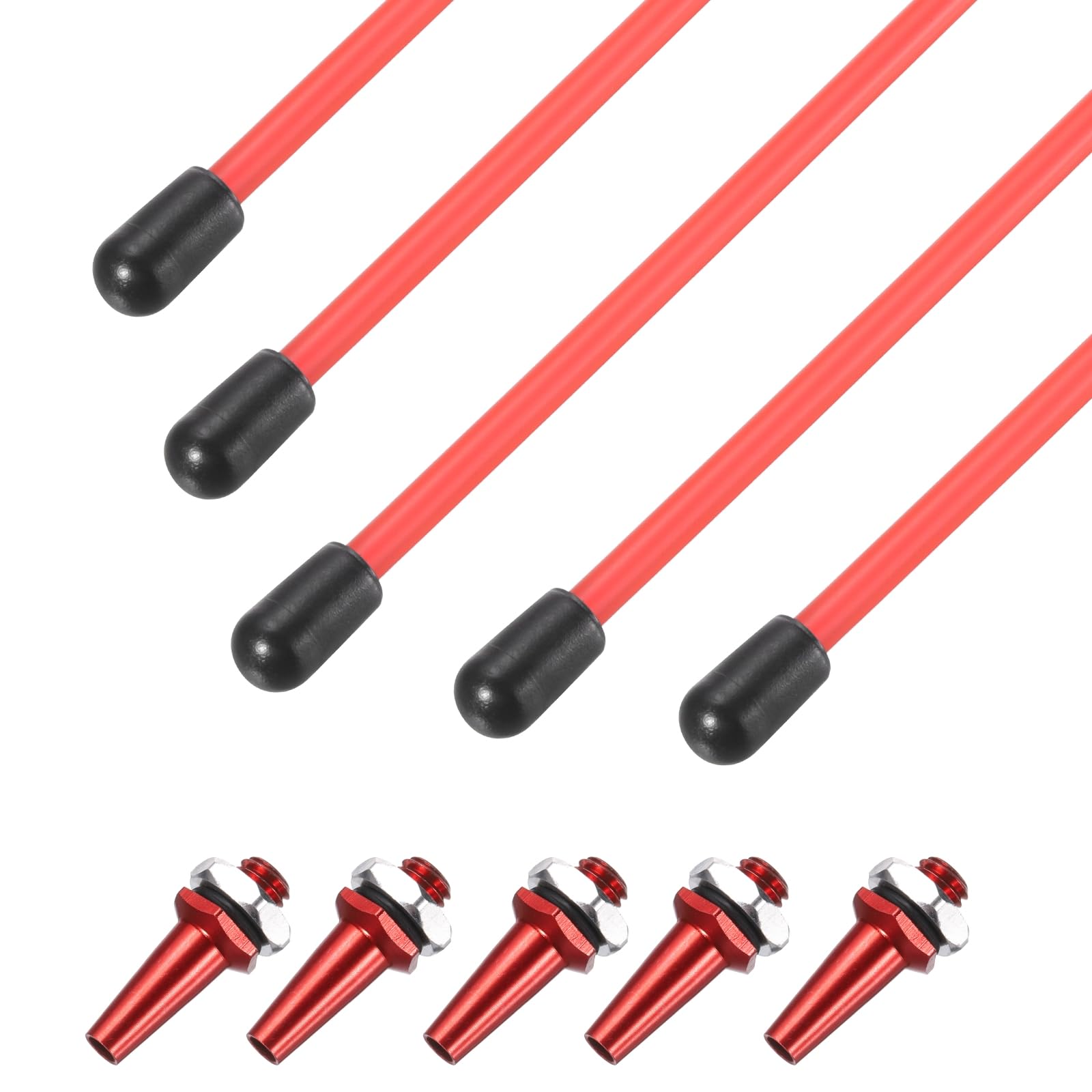 sourcing map 160mm Plastic Protection Antenna Tube, RC Antenna Tube with Mount and Cap for RC Car Boat Drone Receiver(Red, 5 Pcs)