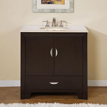 Amazon Com Silkroad Exclusive Hyp 0910 Cm Uwc 36 Marble Top Single Sink Bathroom Vanity With Dark Walnut Finish Bath Cabinet 36 Dark Wood Home Kitchen