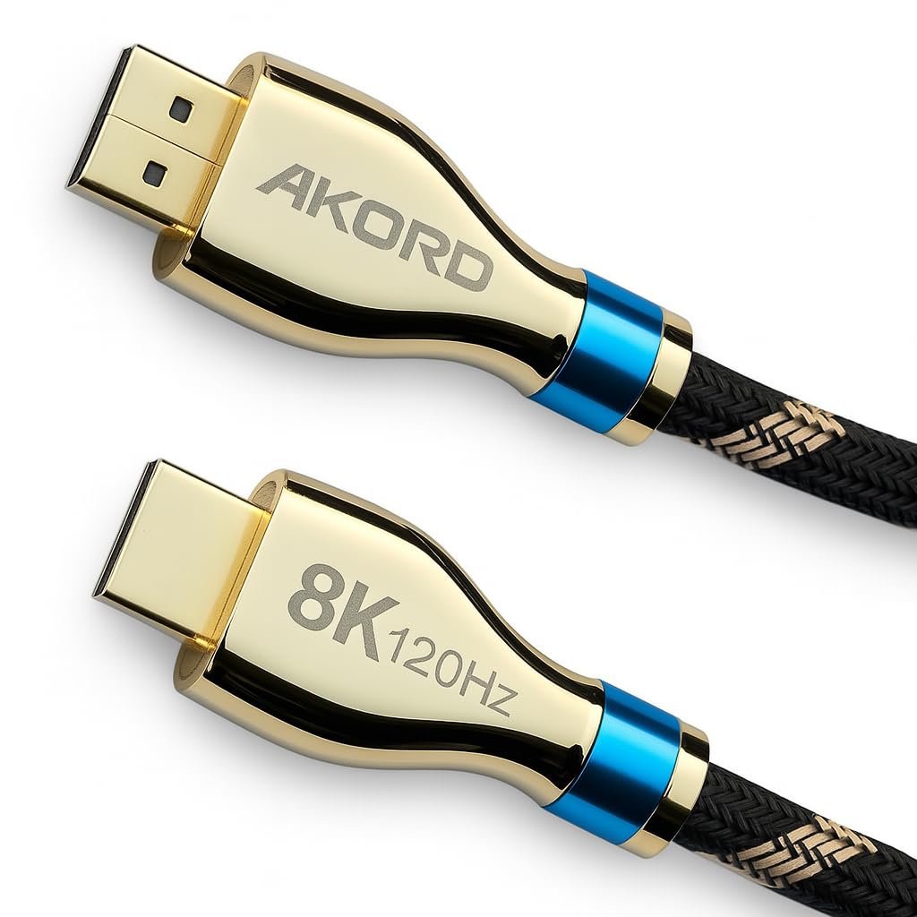 AKORD HDMI 2.1 Cable 1.5m – 8K 60Hz / 4K 120Hz Ultra High Speed, 48Gbps, eARC, HDR10+, VRR, Braided Nylon, Gold-Plated Connectors