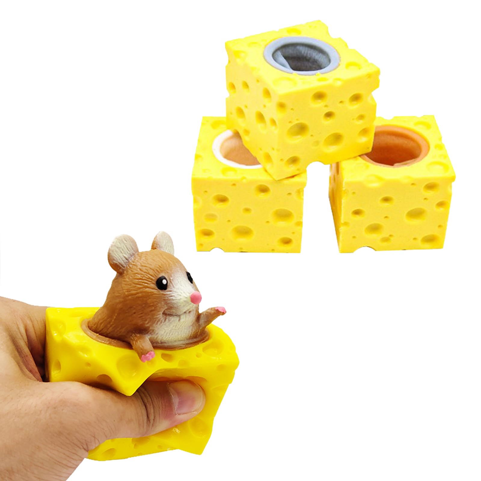 Photo 1 of Squeeze Toy Cheese Mouse Funny Fidget Toys 3 Pcs Relief Stress Anxiety Tension Sensory Gift Party Favor Classroom Prize for Kids Boys Girl
