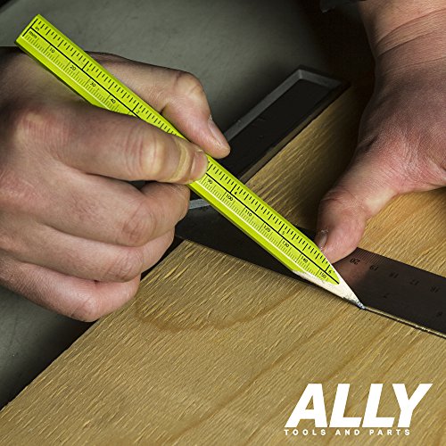 ALLY Tools 24 PC Neon Green Carpenter Pencil Kit with Printed Metric/Inch Ruler INCLUDES Sharpener and Pink Eraser Ideal For Precision Marking on Wood, Stone, and Concrete - Thumbnail 4