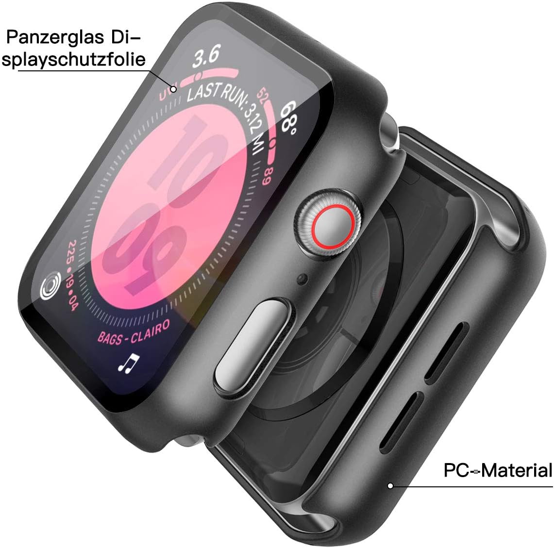 Misxi Black Hard Case for Apple Watch Series 5 / Series 4 with Tempered Glass Screen Protector 360° All-Round Ultra-Thin Protective Case for iWatch Series 5 / Series 4 - Image 3