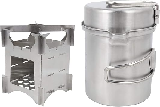 Amazon 滑らかな磨き薪ストーブセットステンレス鋼薪ストーブポットセット 屋外旅行用 Salutuya ストーブ ヒーター ウォーマー