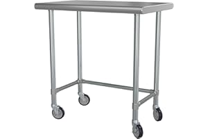 KROLLEN INDUSTRIAL 24" x 36" 18-Gauge 430 Stainless Steel Open Base Work Table with 5" Heavy Duty Zinc Swivel Stem Casters for Commercial Kitchen, Restaurant, Cafe