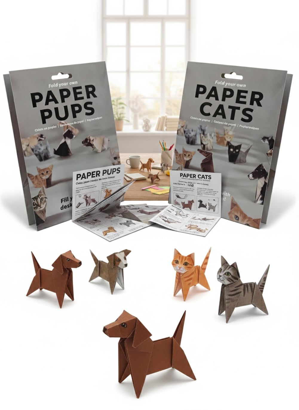 Photo 1 of 2 Pack Paper Cats Dogs Origami Diy Kit - Fold Your Own Paper Cat Dog - Gifts for Cats Dogs Lover