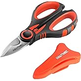 HAUTMEC Heavy-Duty Electrician Scissors, 6-1/4" Professional Electrician Shears with Stainless Serrated & Notch Blade, Wire Stripping, Cable Cutting & Crimping, Ergonomic Fiberglass Handle, HT0416