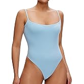 NANJI Spaghetti Straps Bodysuit for Women - Slim Fit Scoop Neck Thong Body Suit, Stretch Double Lined Tops, Casual Going Out