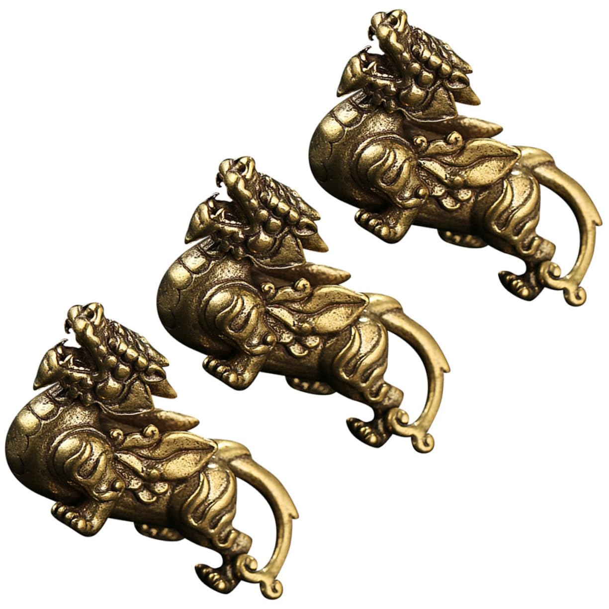 Artibetter 3pcs Ornament Decoration Car Ornament Home Gifts Desk Topper Lucky Keychain Sculpture Feng Shui Kylin Statue Brass Golden Brass Ornament Small Kirin Gold Locket