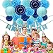 Blue Birthday Party Decorations, Happy Birthday Banner, 14 Paper Pom Poms, 2 Paper Lanterns, 2 Paper Fans - Men Girls Kids, Baby Shower, Boys' 1st Birthday Party Supplies