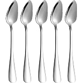 5 PCS Grapefruit Spoons, Stainless Steel Grapefruit Spoon Utensil Set | Serrated Edge &amp; Thick Gauge Handle, Silver Kitchen Tool with Non-stick Plating for Kiwi, Dessert, Apple, Citrus Fruit