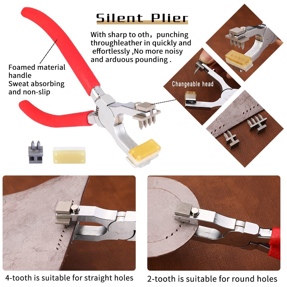 424 Pcs Leather Working Tools Leather Tools and Supplies with Instructions, Sewing Kit, Tool Holder, Wooden Storage Box, Stamping Set