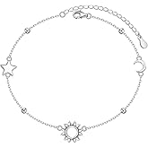 Anklet for Women S925 Sterling Silver Adjustable Foot Evil Eye Starfish Heart Bead Butterfly Celtic Knot Cross Multilayer Layered Ankle Bracelet Jewelry