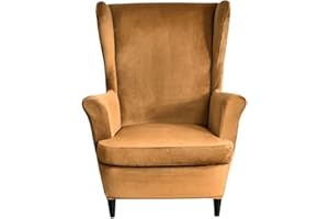 HAOYONG Velvet Wingback Armchair Covers 2-Piece Elastic Stretch Wingback Chair Sofa Slipcover Soft Wingback Chair Slipcover Washable Armchair Protector Cover for Living Room Wedding and Party