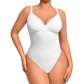 FeelinGirl Shapewear Bodysuits for Women Tummy Control, Thong Body Suit Deep V Neck Corset Top Body Shaper